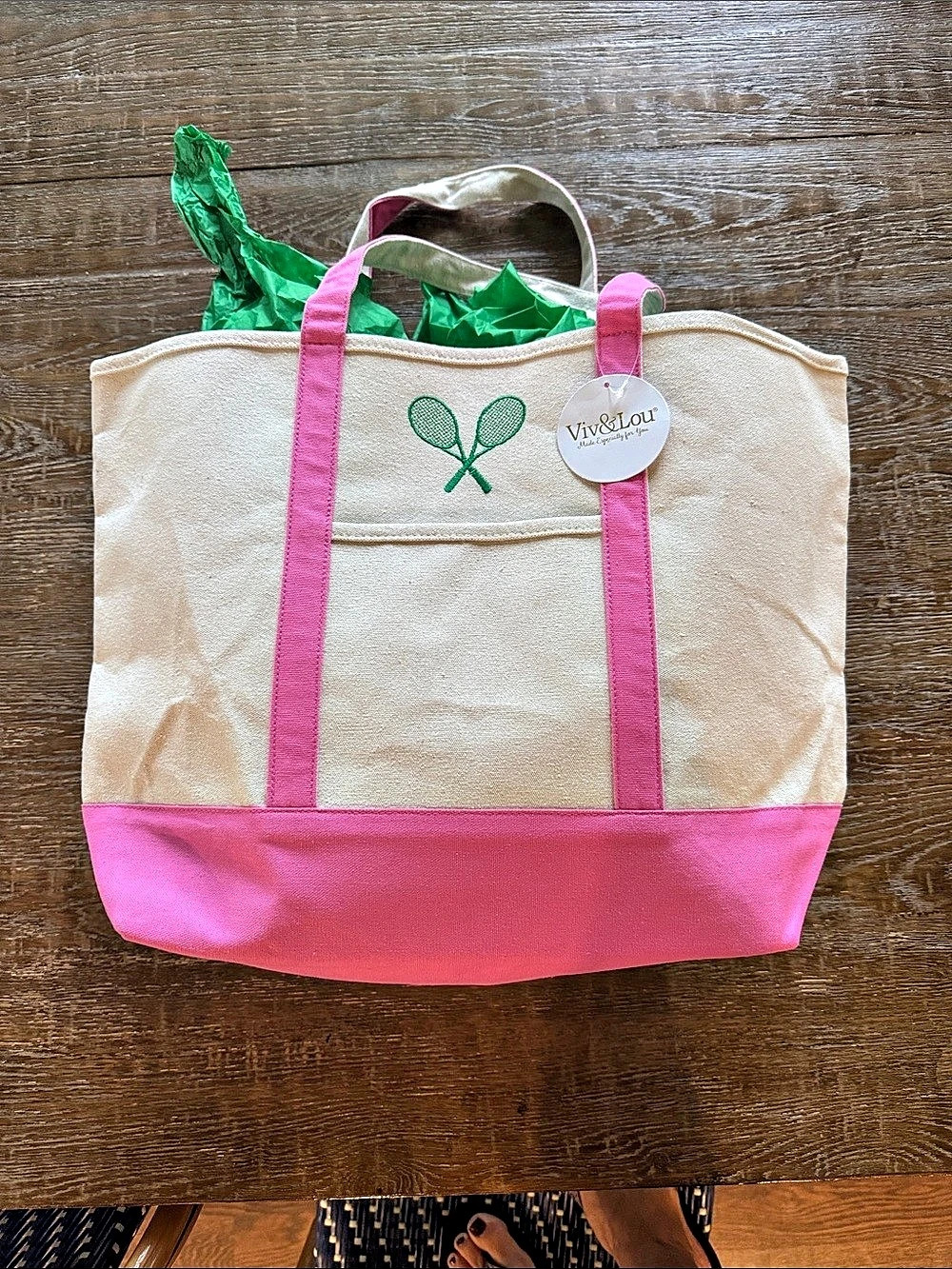 Viv&Lou Tennis Embroidered Canvas Tote Bag Pink & White